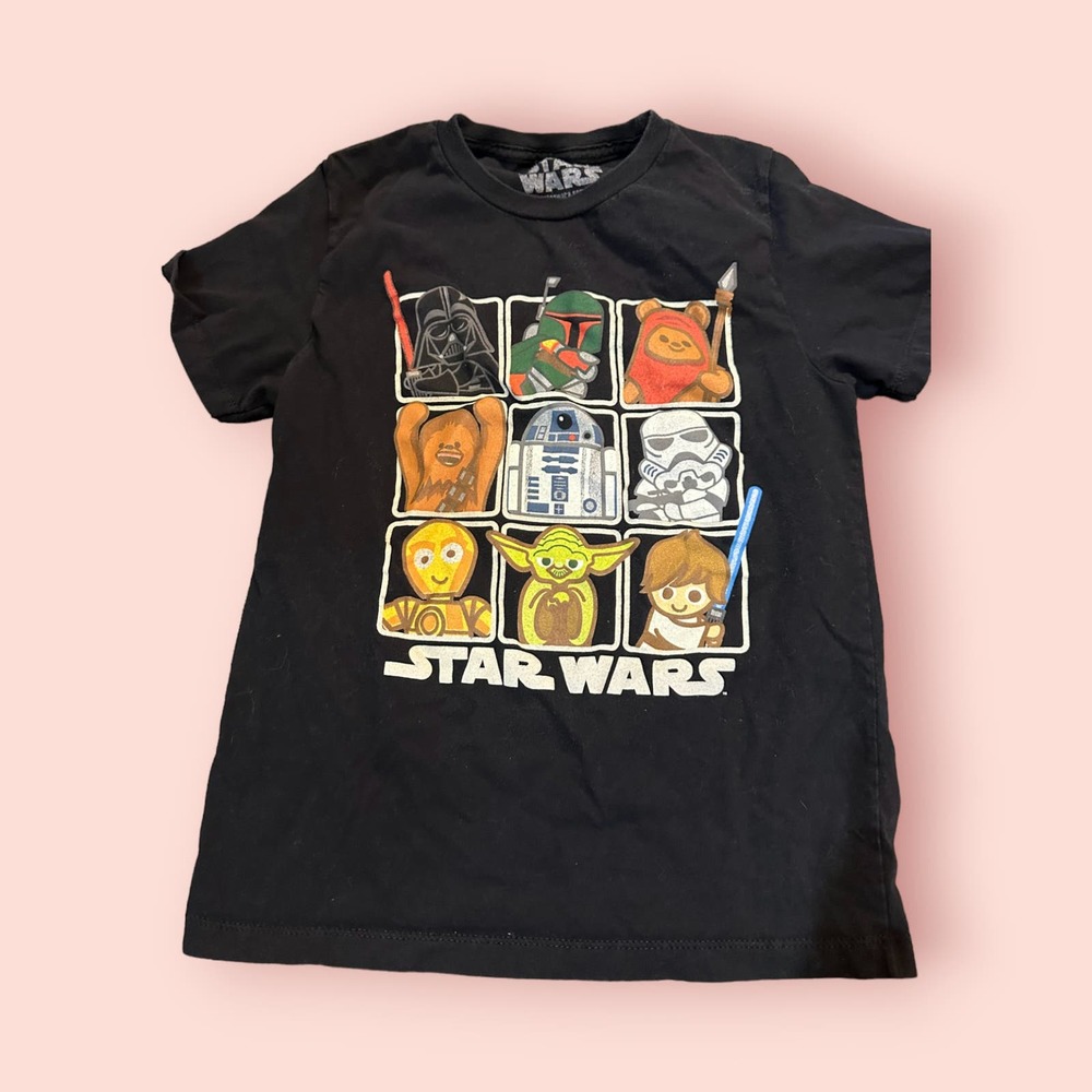 Boys Star Wars Chibi Squares Black Tee Shirt Size Medium